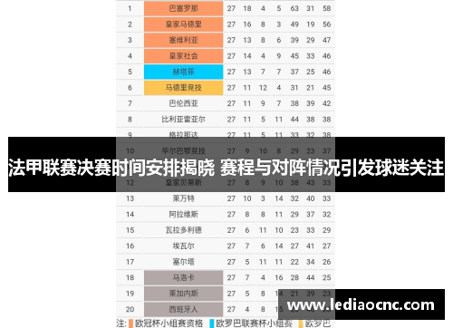 法甲联赛决赛时间安排揭晓 赛程与对阵情况引发球迷关注